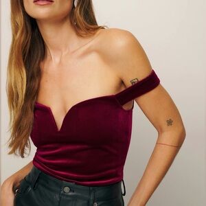Reformation Andria Top XXS (burgundy velvet)